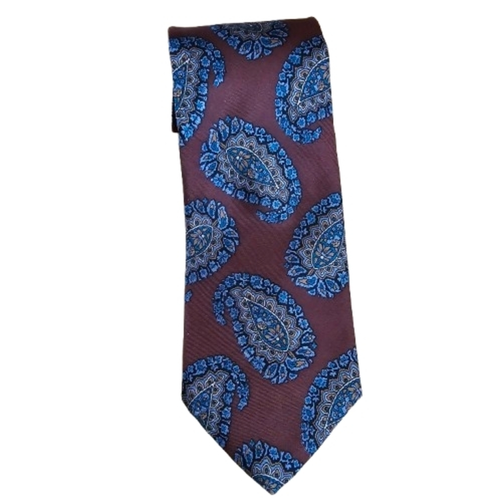 Vintage Guy Laroche Paris 100% Silk Paisley Necktie Burgundy Blue